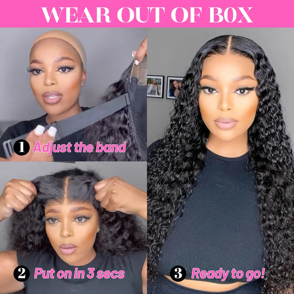 Wear Go Deep Wave 4x4 5x5 HD Lace Closure Wig with Pre Plucked Hairline Pre Cut Curly Glueless Wigs Human Hair Ready to Wear