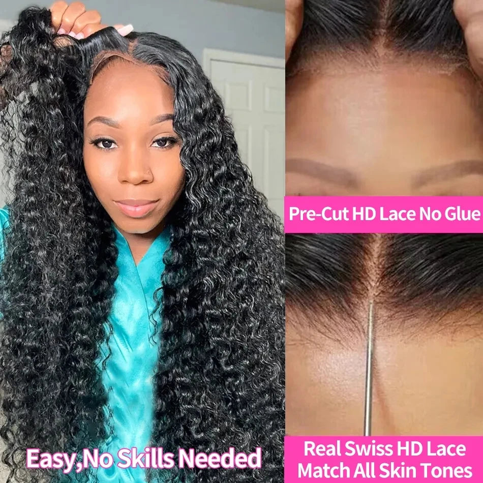 Pre-Cut Deep Wave Glue less Human Hair Wig – Ready to Wear 5x5 Lace Closure & 13x4 Lace Front"