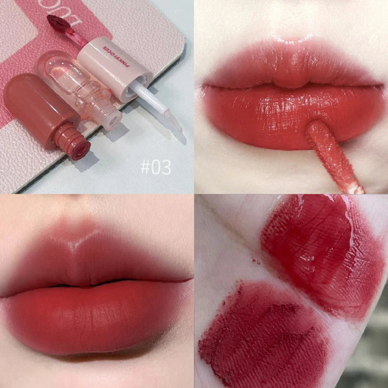 Mirror Double Headed Lip Glaze Gloss Long-lasting Waterproof Crystal Cherry Red Matte Lips Mud Lipstick Korean Makeup Cosmetics