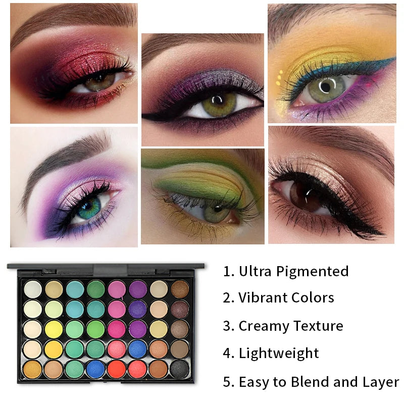 Colors Glitter Eyeshadow Palette Matte Waterproof Long Lasting Pressed Powder Cosmetics Kit Fashion Women MakeUp Tools