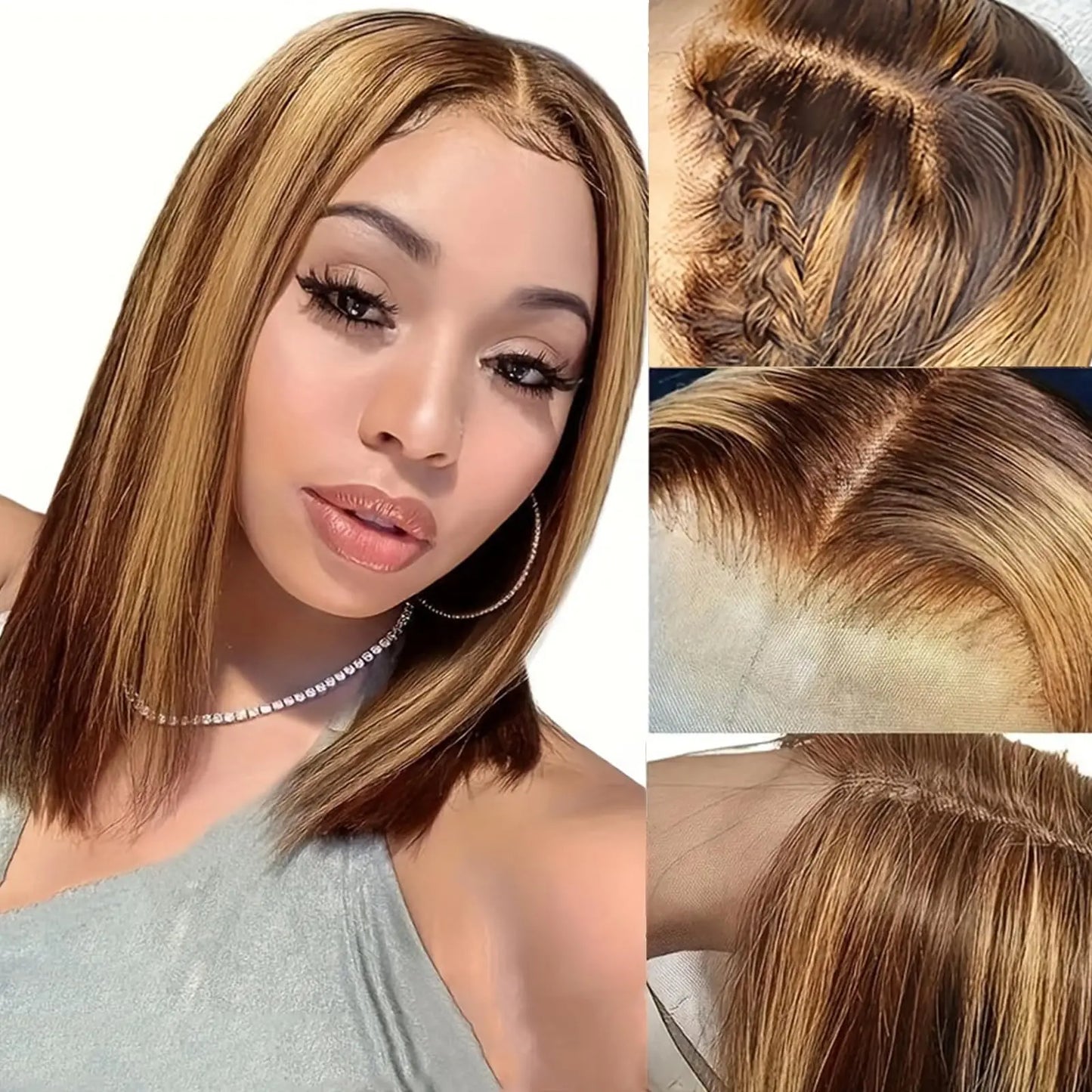 Highlight Straight Bob Wig 13X6 Hd Lace Front Wigs For Women Ombre Blond Color Wigs Brazilian Hair Short Bob Human Hair Wigs