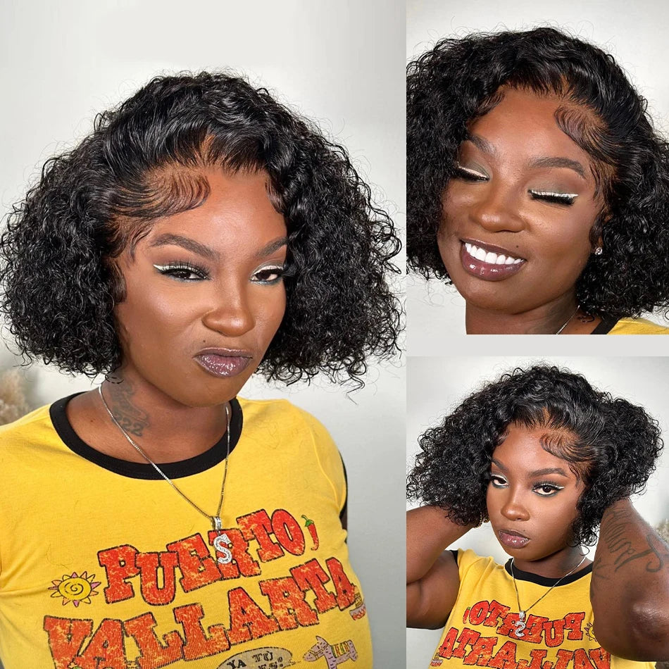 Short Deep Wave Lace Front Bob Wig - HD Transparent Brazilian Hair"