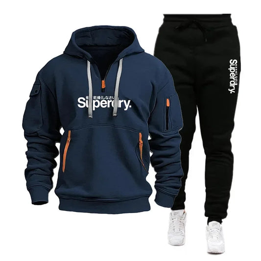 men's new hoodie zipper hooded long-sleeved jumper set