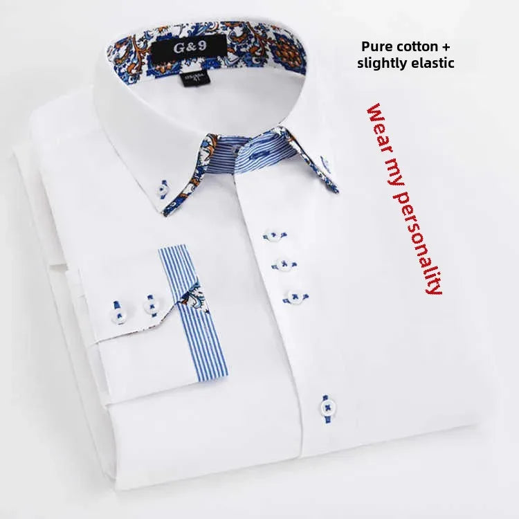 Men's Long Sleeve Cotton Shirt High End Elastic