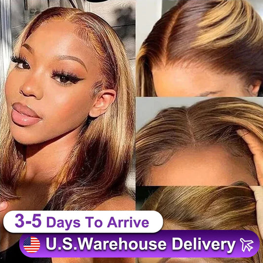 Highlight Straight Bob Wig 13X6 Hd Lace Front Wigs For Women Ombre Blond Color Wigs Brazilian Hair Short Bob Human Hair Wigs