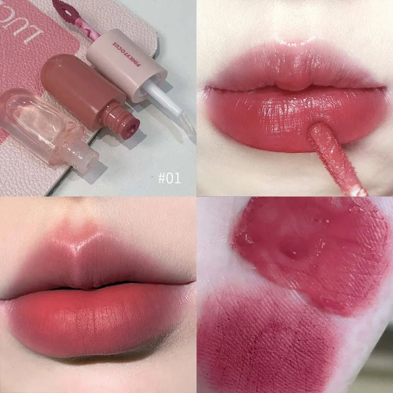 Mirror Double Headed Lip Glaze Gloss Long-lasting Waterproof Crystal Cherry Red Matte Lips Mud Lipstick Korean Makeup Cosmetics