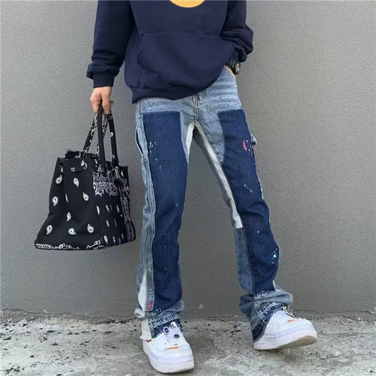 Jeans Painting Patch Baggy Stacked Jeans