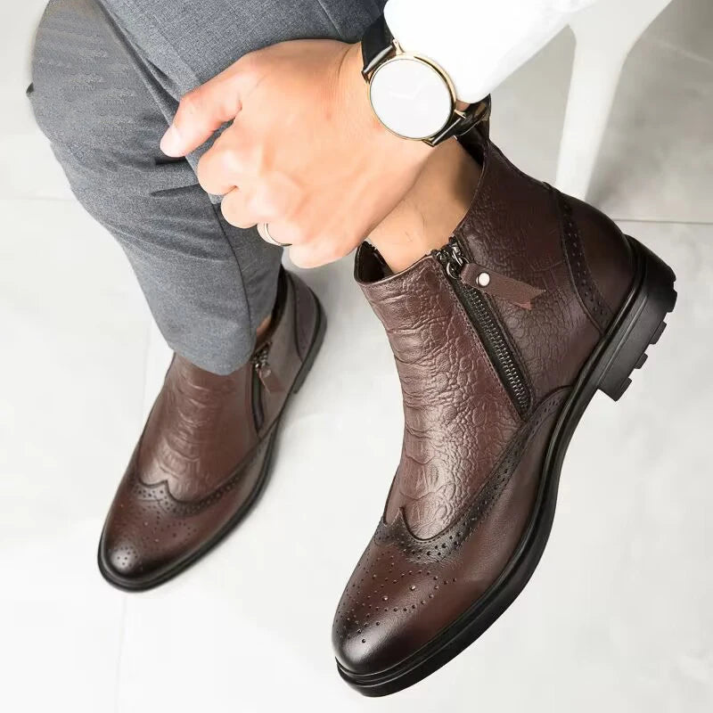 Genuine Leather Men Side Zipper Ankle Boots