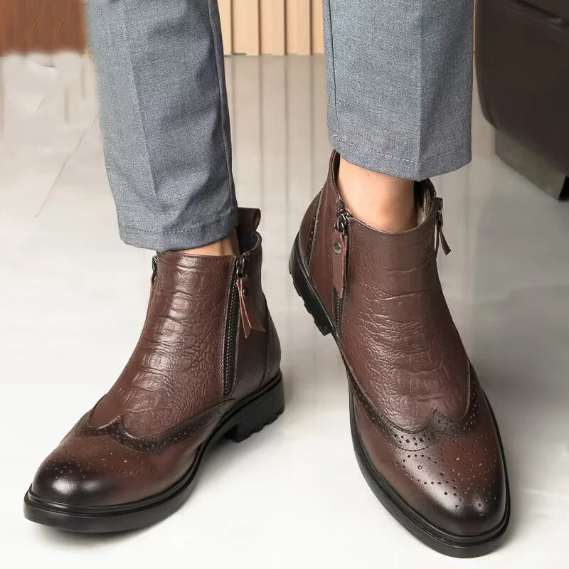 Genuine Leather Men Side Zipper Ankle Boots