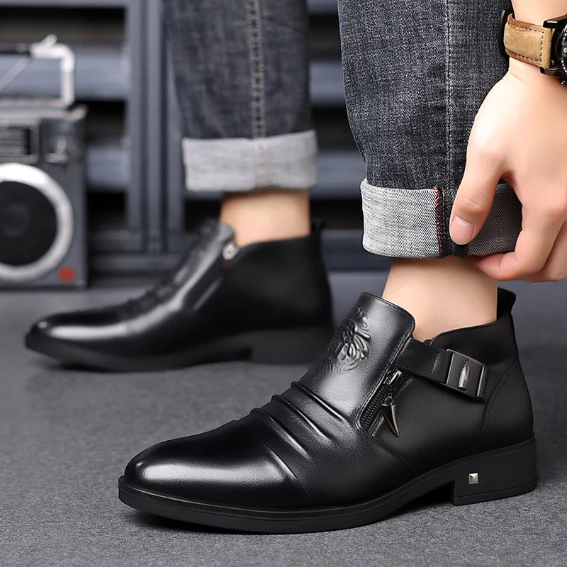 British Pointed Leather Shoes for Men Formal Business