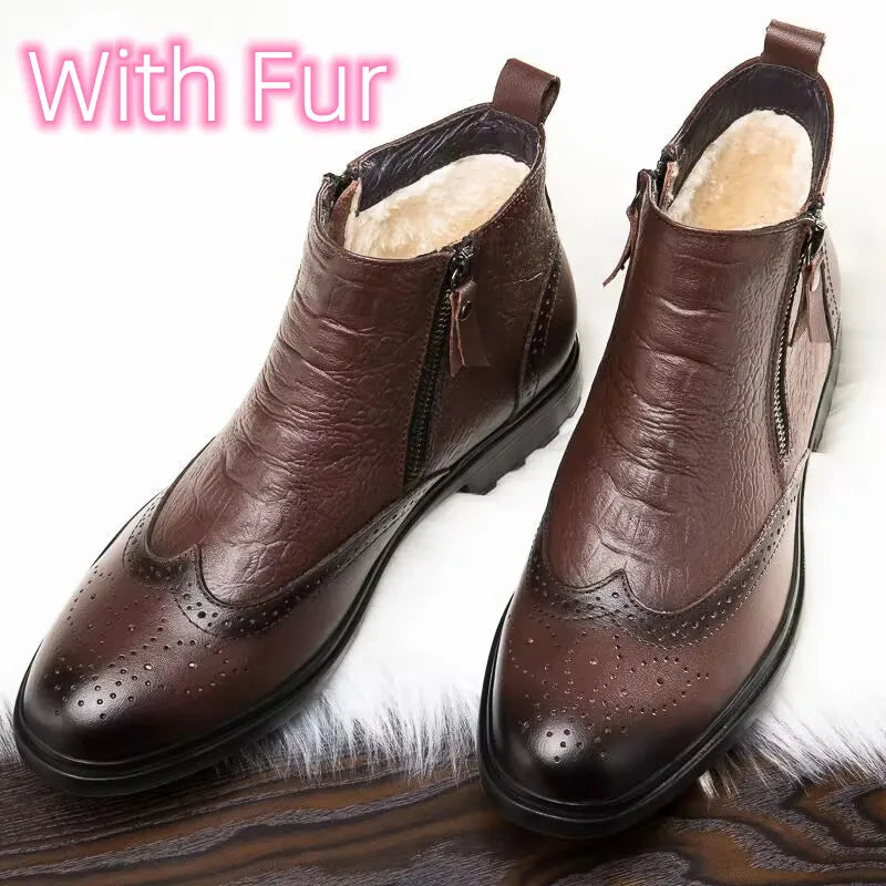 Genuine Leather Men Side Zipper Ankle Boots