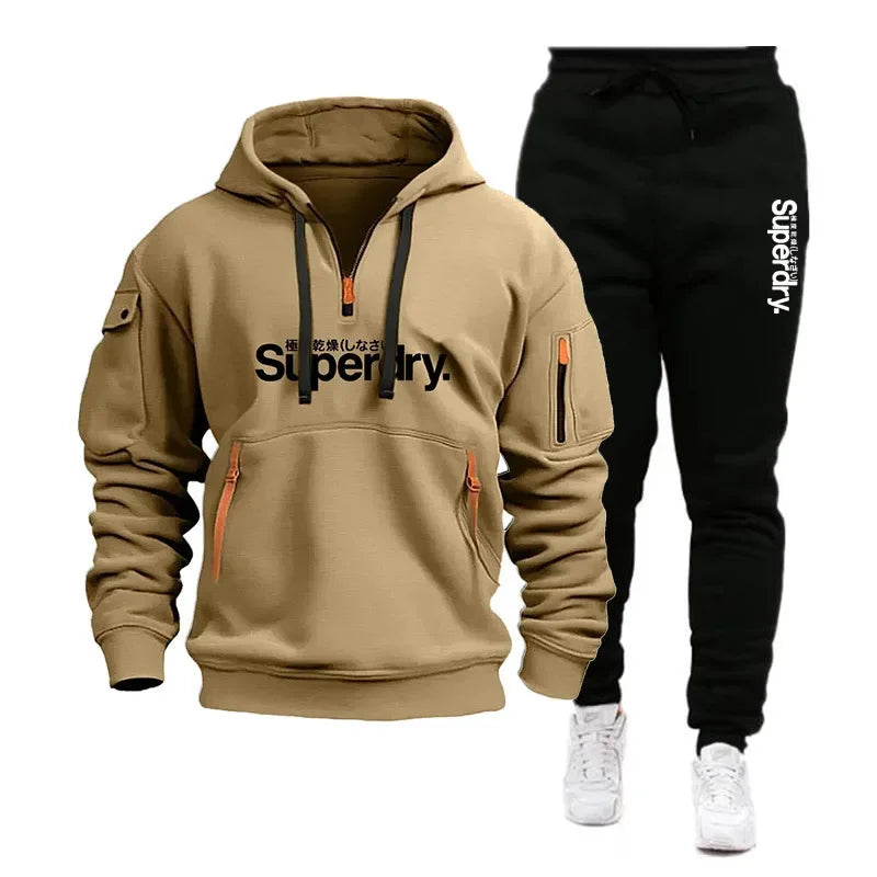 men's new hoodie zipper hooded long-sleeved jumper set