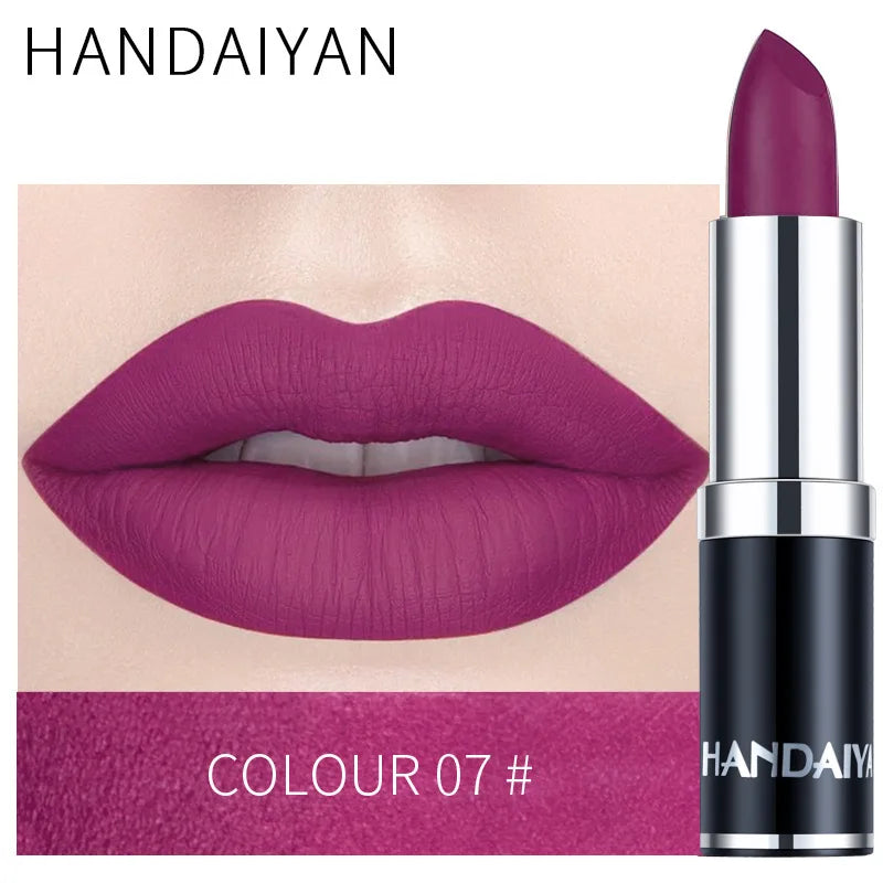 HANDAIYAN 12 Colors Matte Lipstick Long Lasting Velvet Lip Tint Waterproof 24 Hours Red Lip Gloss Cosmetics Make Up