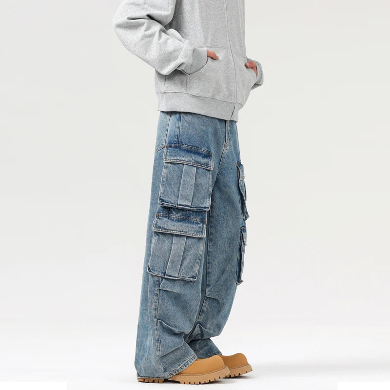 Men's Baggy Jeans Blue Wide Legs Denim Pants