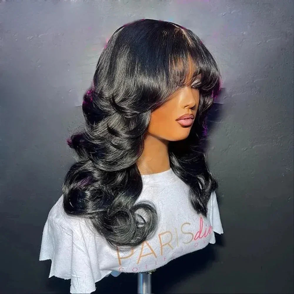 Body Wave human hair wigs With Bangs Full Machine Made Wig Cheap Brazilian Hair Wigs Short Bob 3x1 HD Lace Wigs for Women Choice