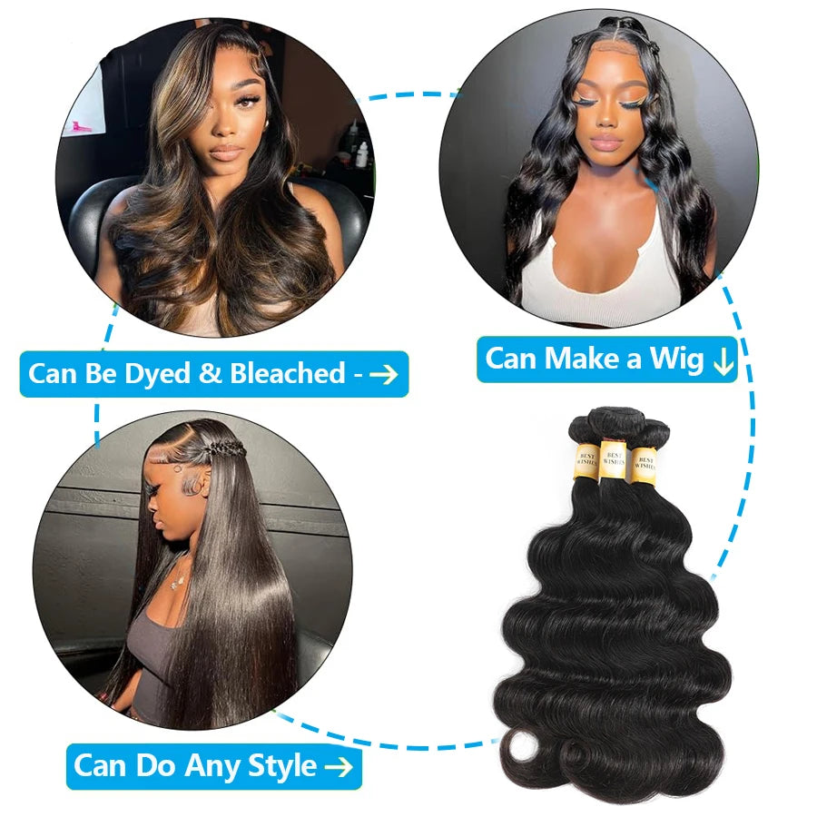 Lace Hair Bundles With Closuse Body Wave Frontal 3 Bundles Only Brazilian Middle Part Human Hair 100% Remy Hair