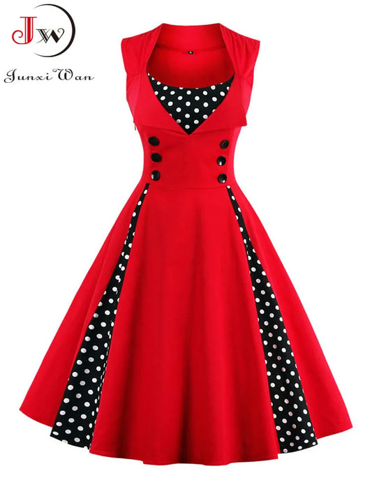 Women Robe Retro Vintage Dress 50s 60s Rockabilly Dot Swing Pin Up Summer Party Dresses Elegant Tunic Vestidos Casual