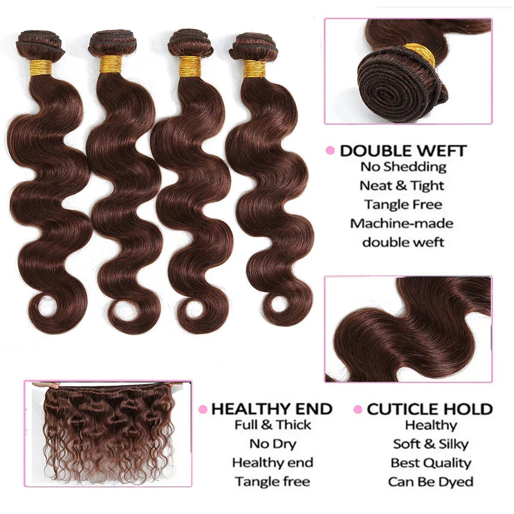 Dark Brown Body Wave Bundles – 100% Remy Human Hair, 18-30 Inches, Brazilian Double Draw