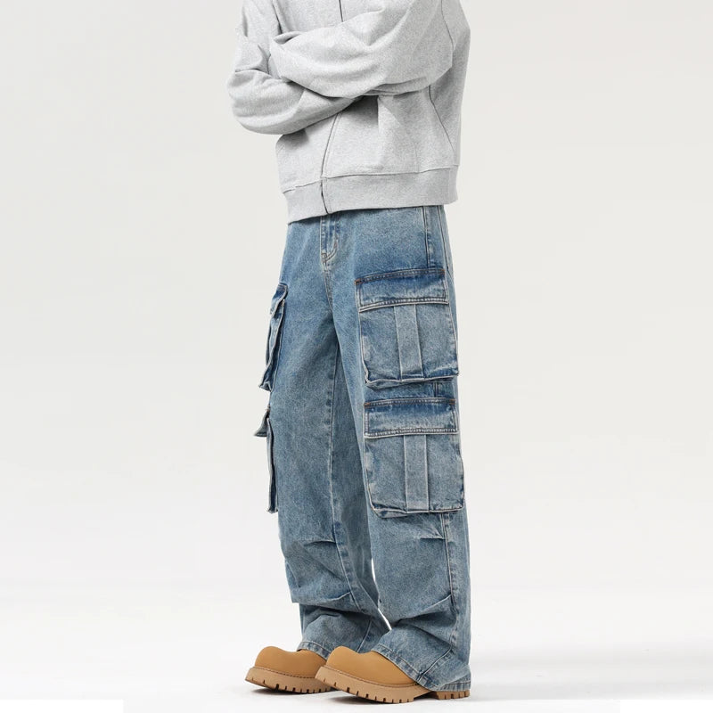 Men's Baggy Jeans Blue Wide Legs Denim Pants