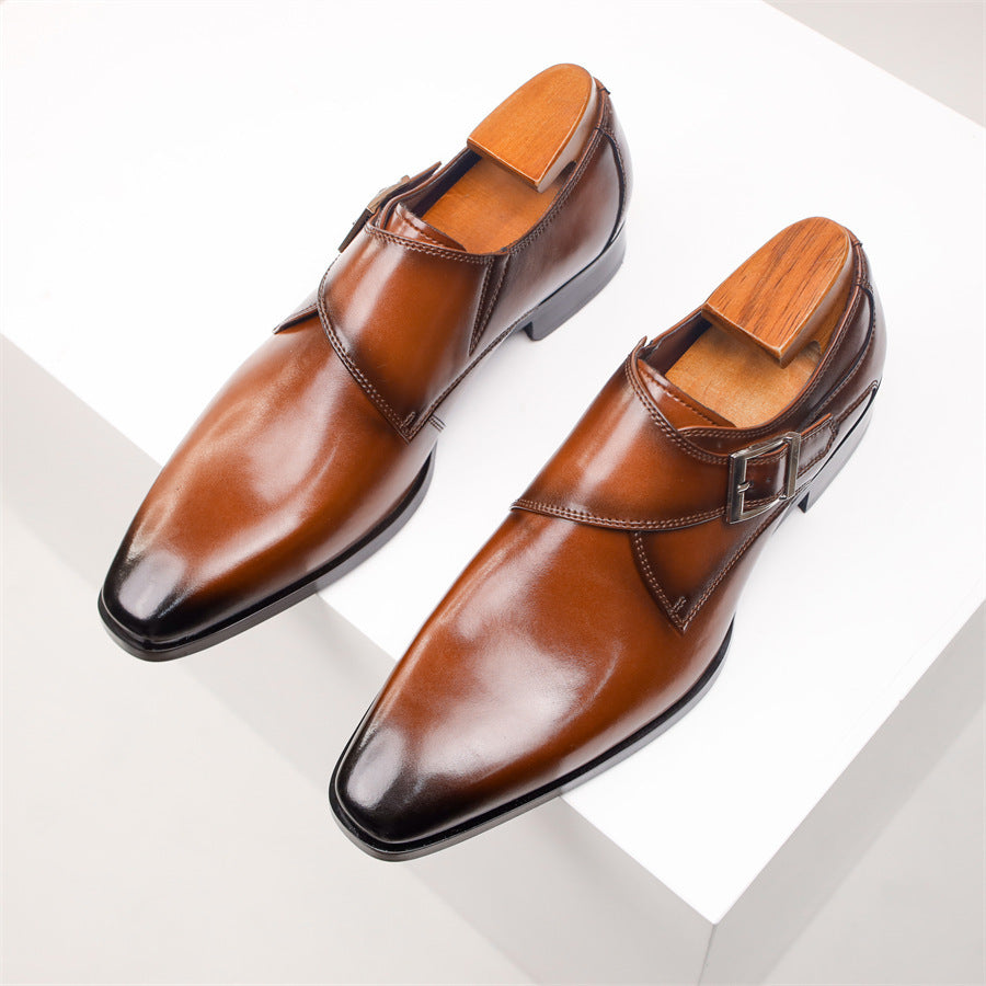 Square Toe Men's Shoes Business Formal Wear Leather Shoes Men's British Style