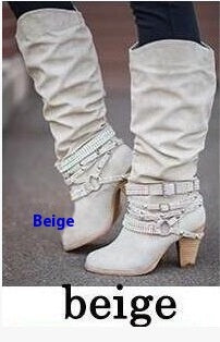 Plus Size Pleated Women's Boots Thick Heel High