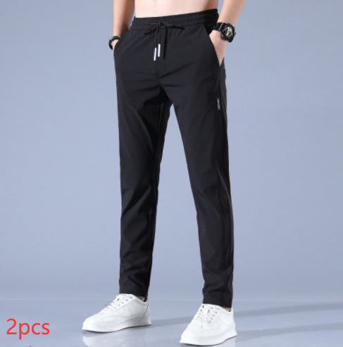 Summer Ice Silk Men's Stretch Breathable Straight Sports Trousers