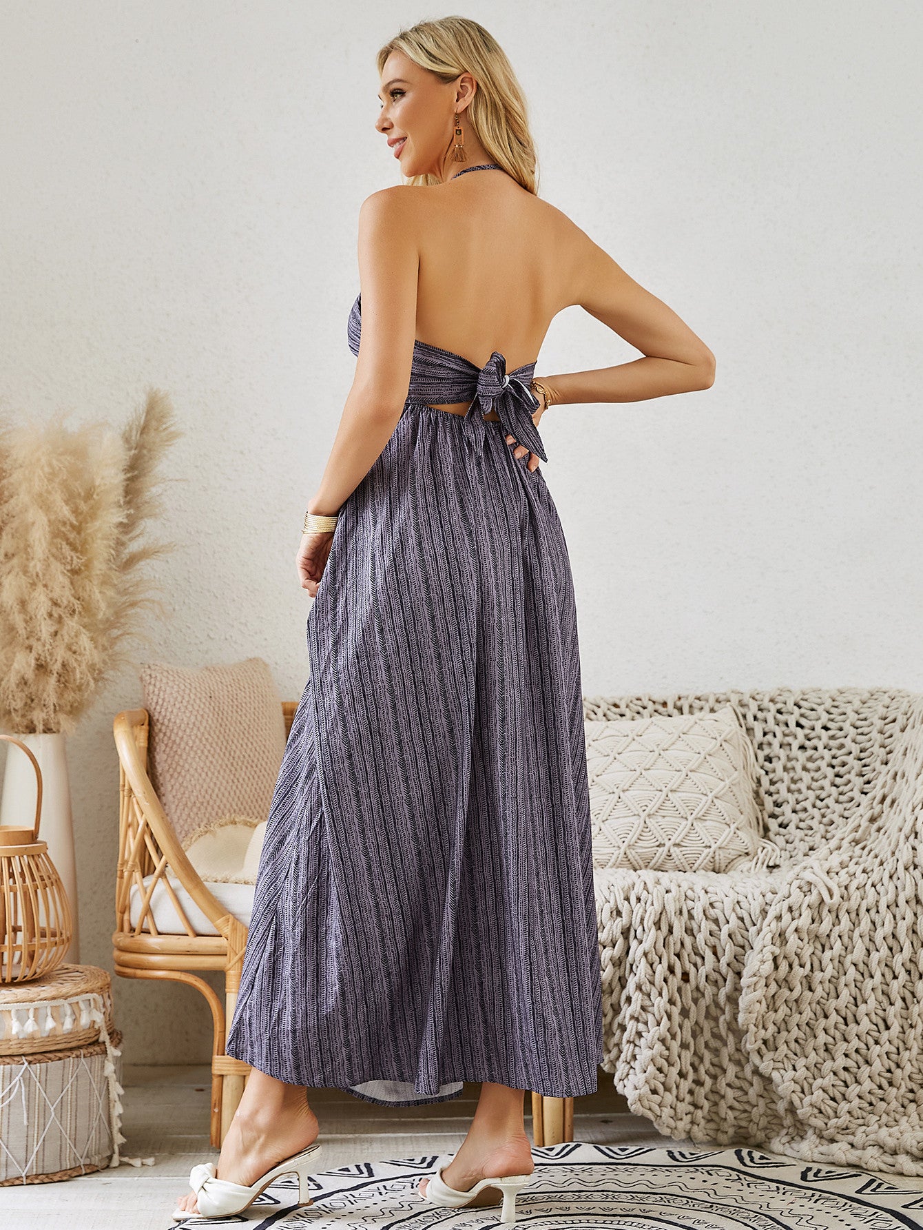 Women's Bohemian Halter Maxi Dress – Sleeveless Summer Outfit