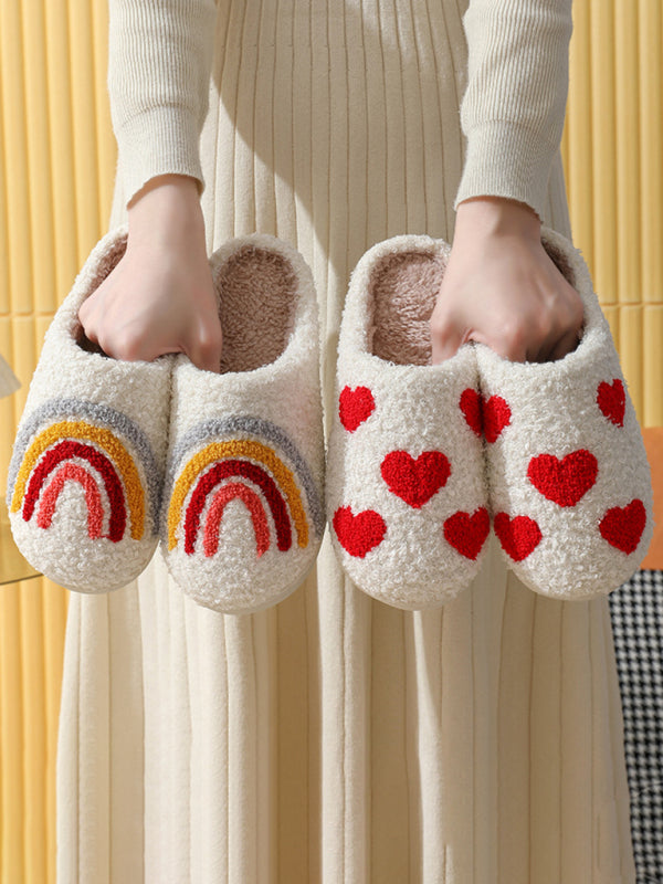 Cute Rainbow Pattern Cotton Slippers Indoor Home Plush Warm Slippers