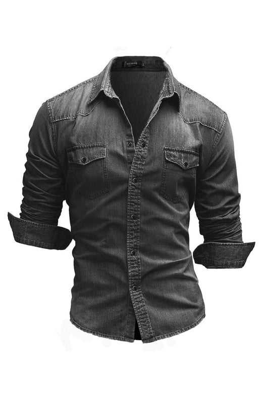 Spring-Summer Polyester Lapel Collar Solid Men's Shirt