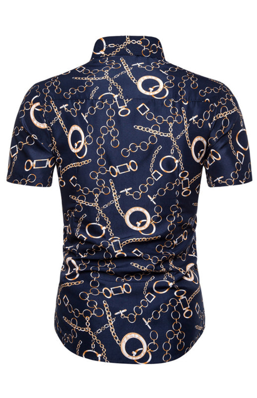 Men’s Chain Print Casual Polyester Shirt