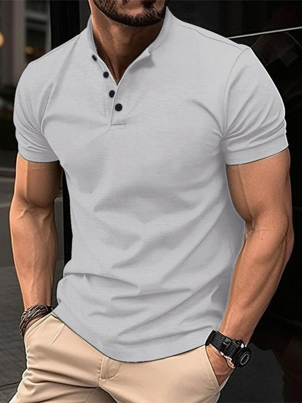 New Men's Button Henley Collar Sports Polo Shirt