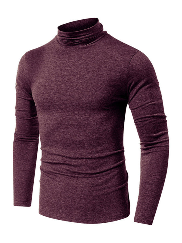 Men's long-sleeved solid color turtleneck bottoming T-shirt top