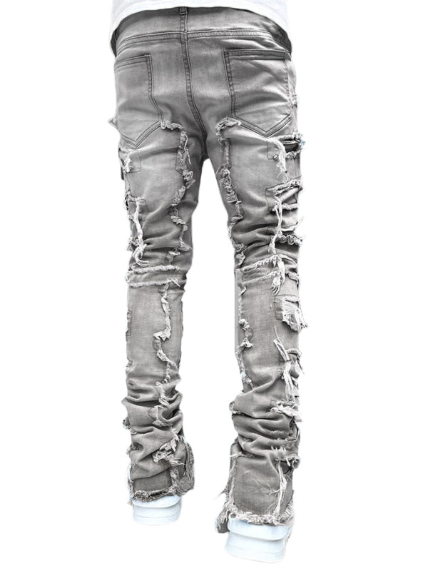 Men's new stretch patch denim straight pants