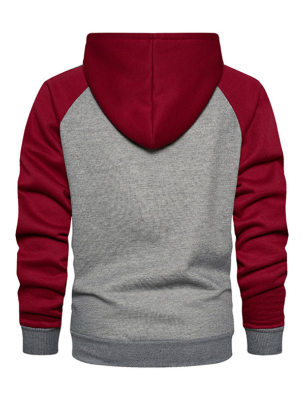 Men's casual contrasting color zipper cardigan hooded sweatshirt