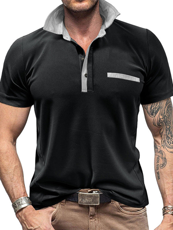 Men's Casual Lapel Color Block Short Sleeve Polo Shirt