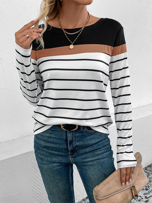 New Women's Striped Casual Long Sleeve Sweater