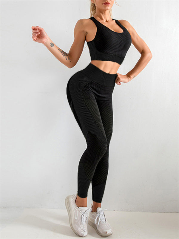 Women's Halter Neck Yoga Tank Top + High Waist Tight Yoga Pants Two-Piece Set